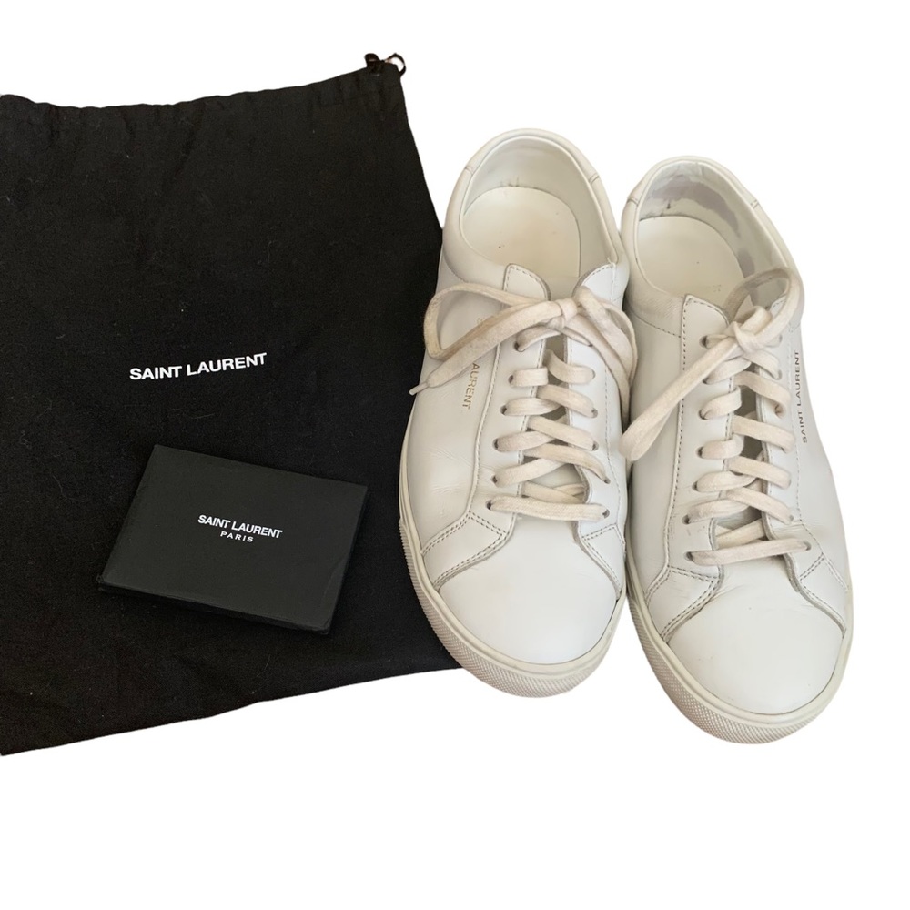 Saint Laurent Andy Leather Low Top White Sneakers size 38.5 US 8